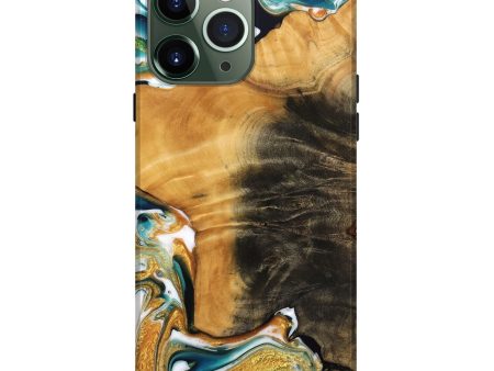 iPhone 13 Pro Max Wood Live Edge Phone Case - Enis (Teal & Gold, 745074) Hot on Sale