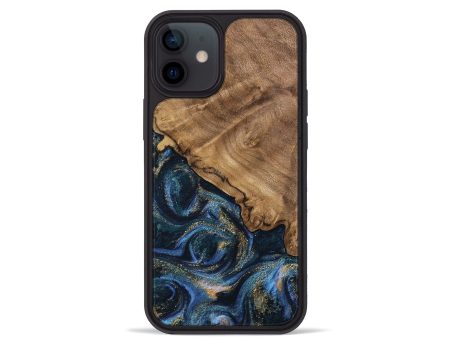 iPhone 12 mini Wood Phone Case - Caty (Teal & Gold, 745125) Sale