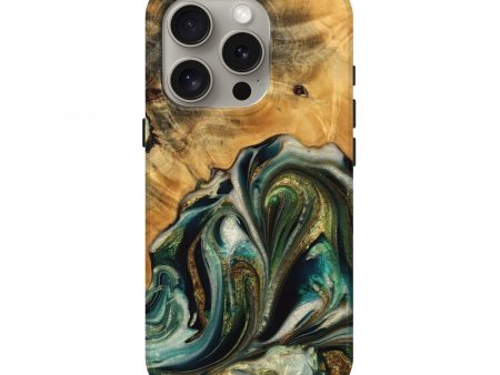 iPhone 16 Pro Wood Live Edge Phone Case - Kamyar (Teal & Gold, 745058) Hot on Sale