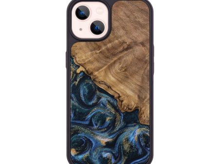 iPhone 14 Wood Phone Case - Caty (Teal & Gold, 745125) Discount