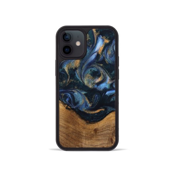 iPhone 12 mini Wood Phone Case - Blinni (Teal & Gold, 745080) Fashion