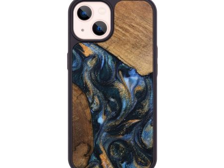 iPhone 14 Wood Phone Case - DeeAnn (Teal & Gold, 745134) Online